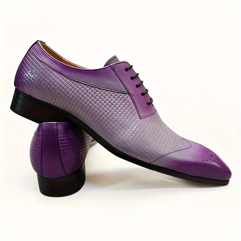 Scarpe da sposa da uomo viola classico modello in pelle fatto a mano stampa sociale elegante uomo Oxford Party adulto punta a punta