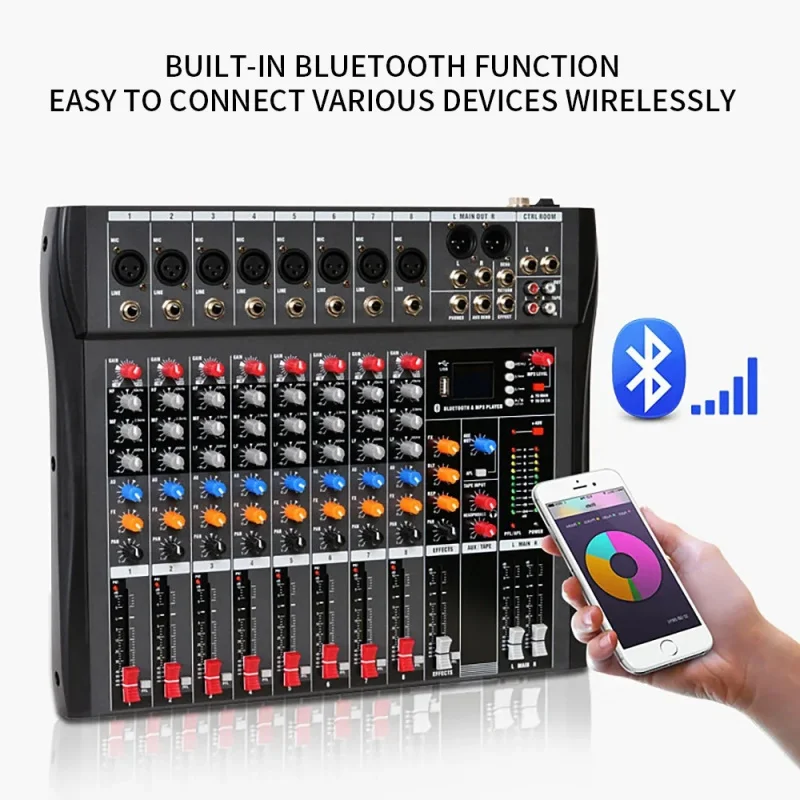 CT-80S 8 Channel Mixing Console with Echo Bluetooth Playback Effects Balanced Stereo Mixer Digital Stage Performance Equipment view 5