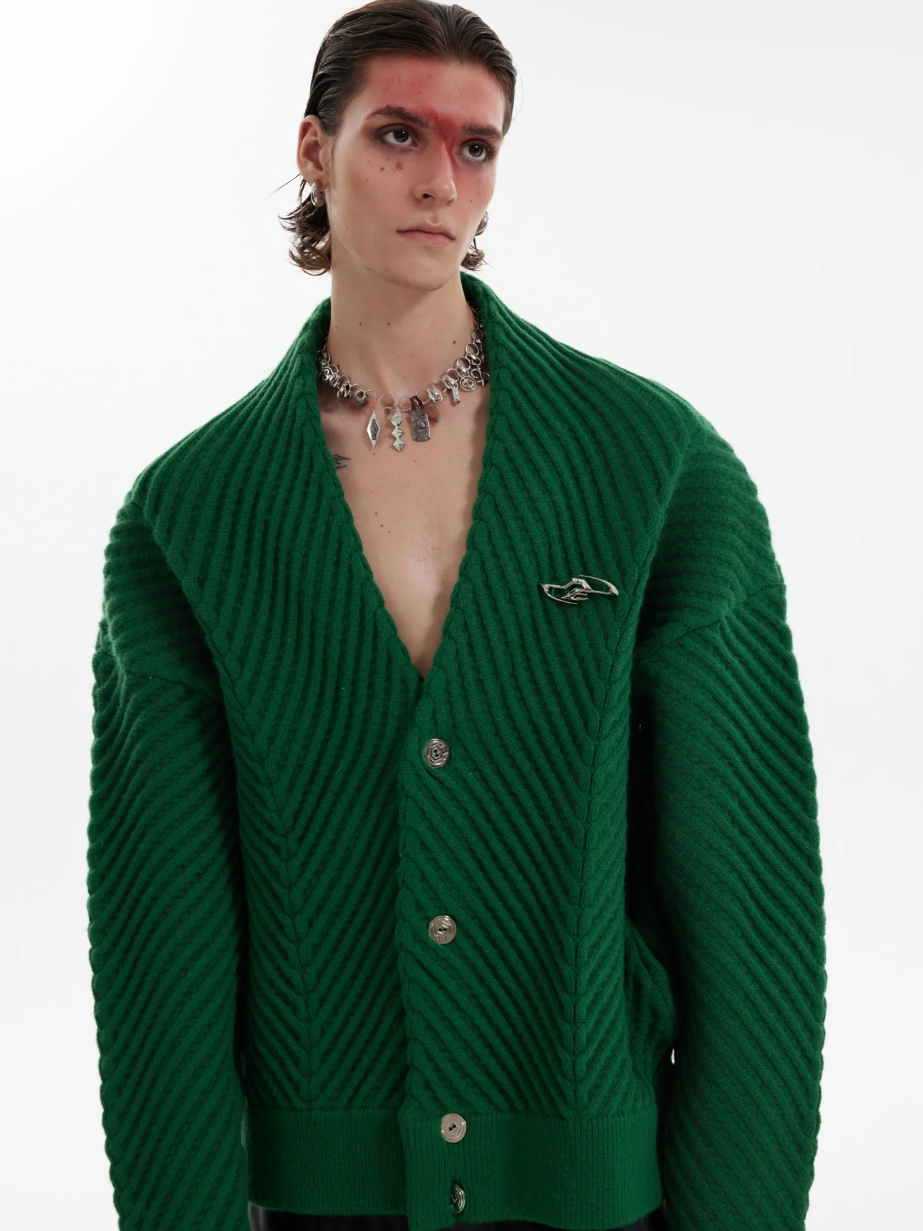 Argue Heavyweight V-Neck Sweater Loose Simple High-End Texture Pit Pattern Open Cardigan Outerwear for Youth Urban Fashion