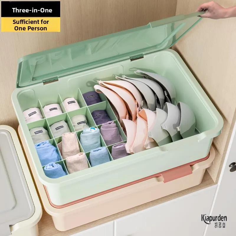 

Three-In-One Underwear Socks Storage Box Intimate Clothing Organizer Household Dormitory Wardrobe Divider Box Personal Items