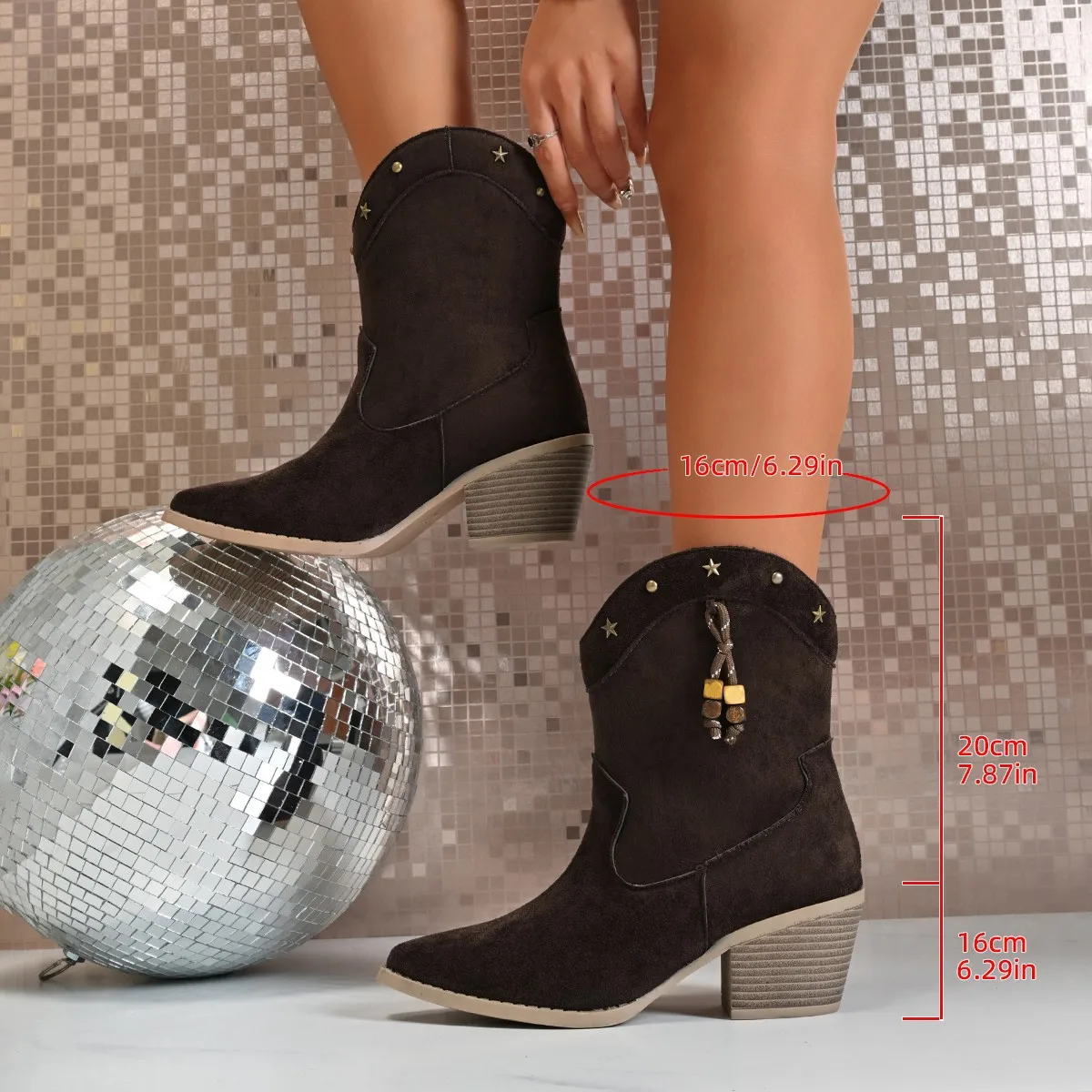 

Women's autumn and winter fashion beaded fashion boots, large-sized willow stud pointed mid-calf women's boots