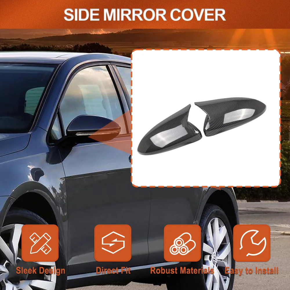 

2pcs Car Side Door Rearview Side Mirror Cover Cap Trim for VW Golf R GTI E-Golf 2015 2016 2017 2018 2019 Ox Horn Style