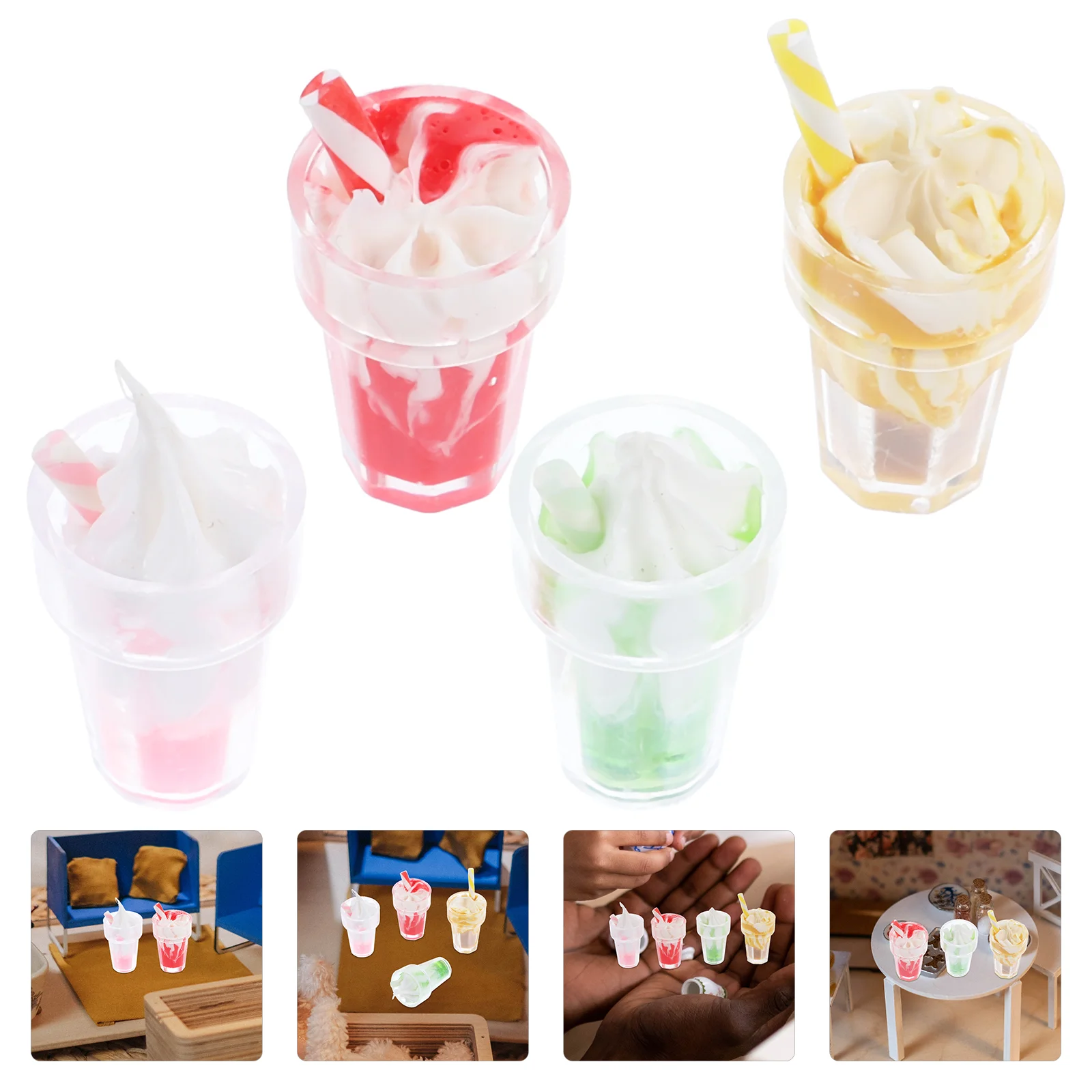 

4 Pcs Dollhouse Food Miniature Ice Cream Shop Prop Decorate Child Drink Ornaments