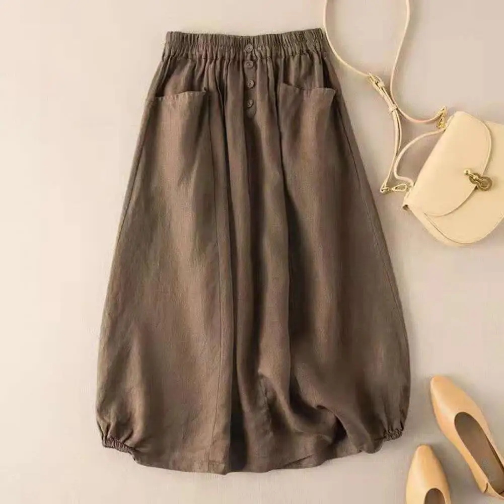 Attractive A Line Skirt  High-Waist Lightweight Retro Skirt  A-Line Pure Color Mid-Length Skirt