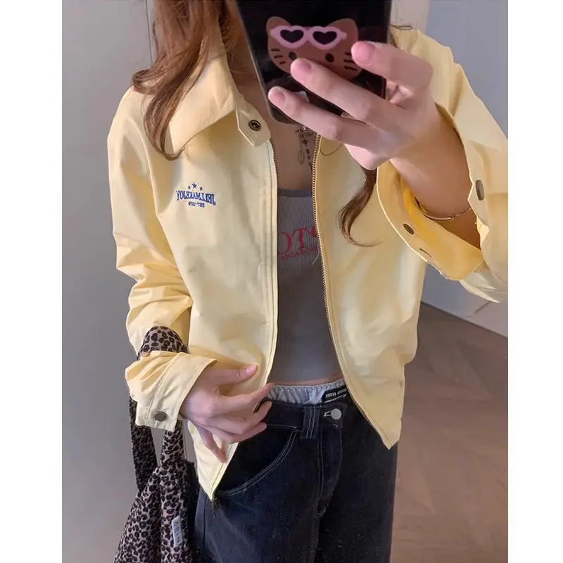 

American Fashion Retro Gentle Style Yellow Jacket for Women's Autumn New Style Loose and Versatile Coatt Top Female Clothing