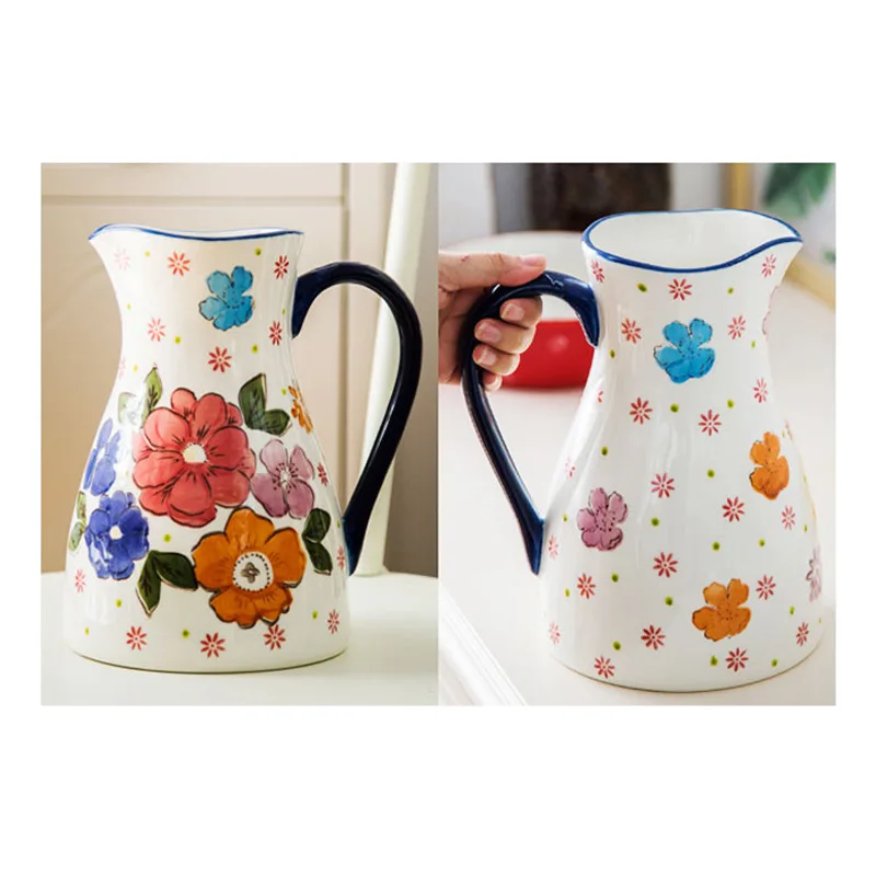 Ceramic Vase New Chinese Style Hand-painted Printing Flower Decoration Ornament Cold Water Jug Milk Jug Dual-purpose Vase