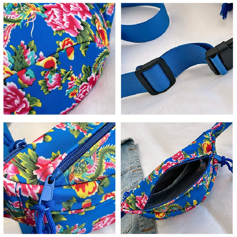 Flower Printed Crossbody Phone Messenger Chest Bags, Stylish, Chinese Folk Style, Portable Waist Pack, Single Shoulder Bags