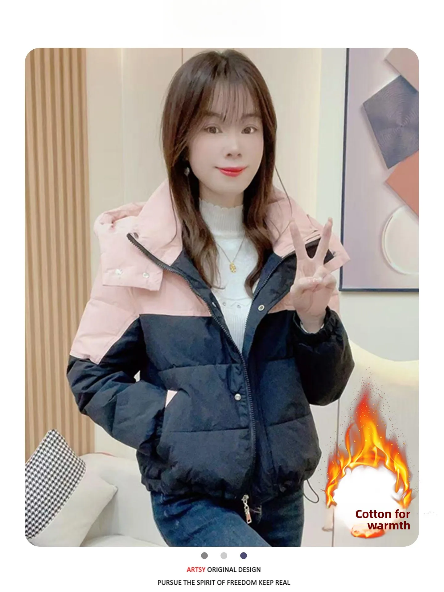 

Super Sli ort Puffer Jaet Women's Loose Fit Thiened Bread Sle Coat Korean Version Winter New Arrival Contrast Color