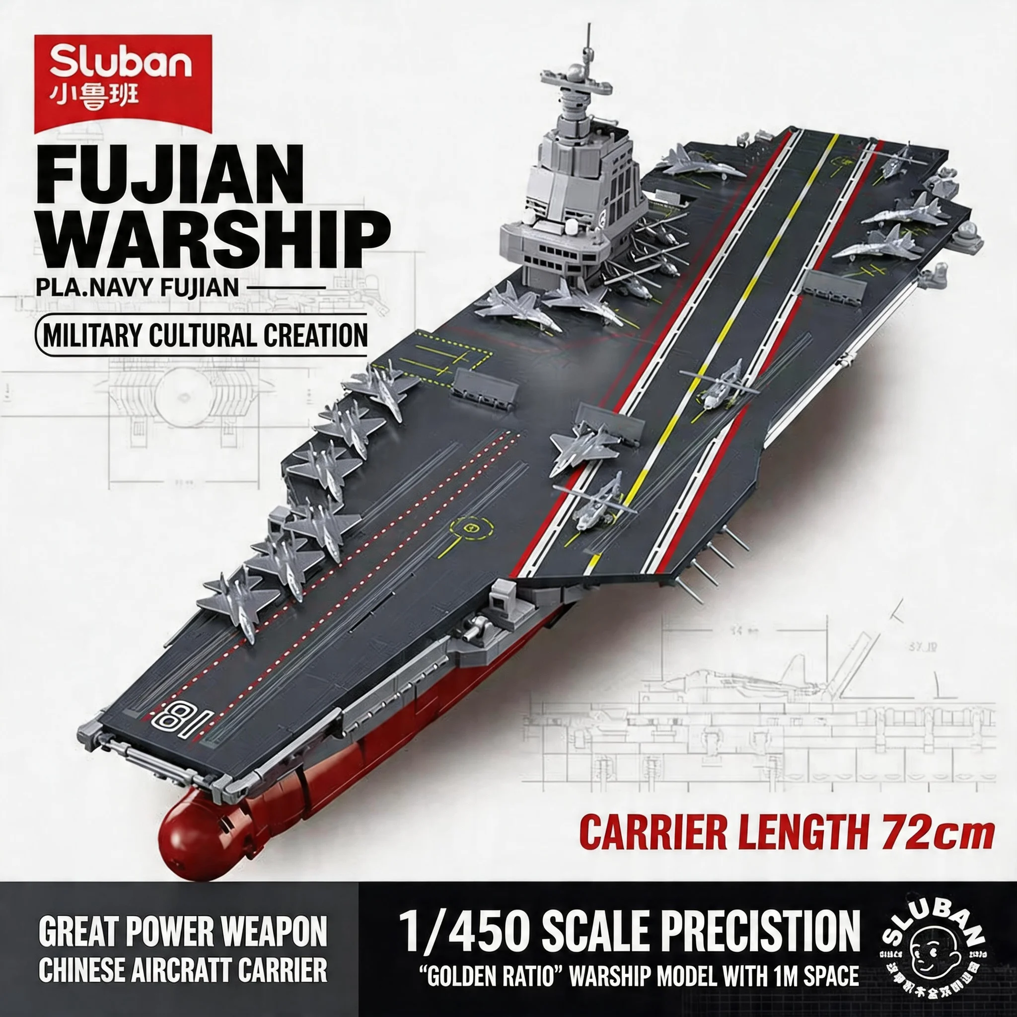 Sluban 1:450 PLA Navy Aircraft Carrier Building Blocks, Liaoning Shandong Fujian Model, Military Bricks Toy Desktop Gift