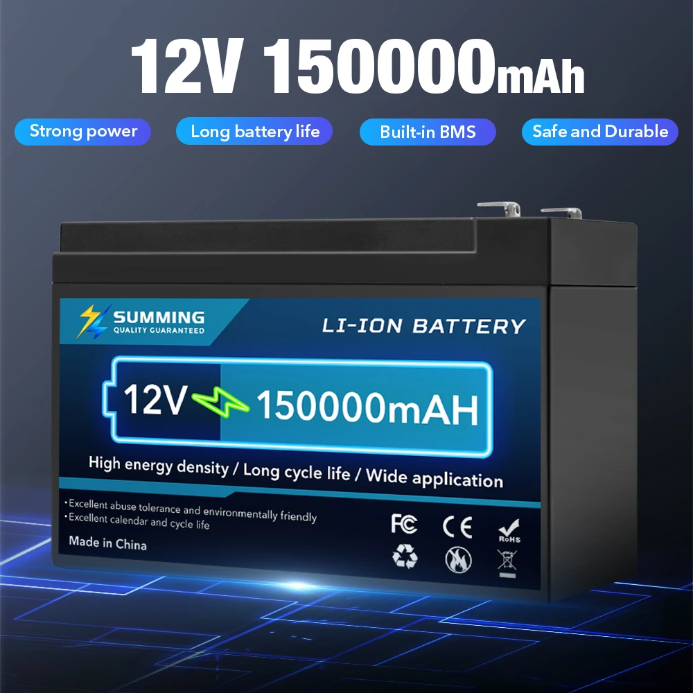 

12V 150000Ah Lithium Rechargeable Battery, 6000+ Deep Cycles, For Off-Grid, RV, Solar Power System, Home Backup, UPS, Marine