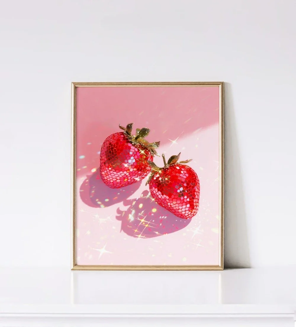 Pink Disco Strawberry Art Printing/Wall Art Poster/Wall Decoration Frameless Canvas Painting/Fashion/Digital Printable