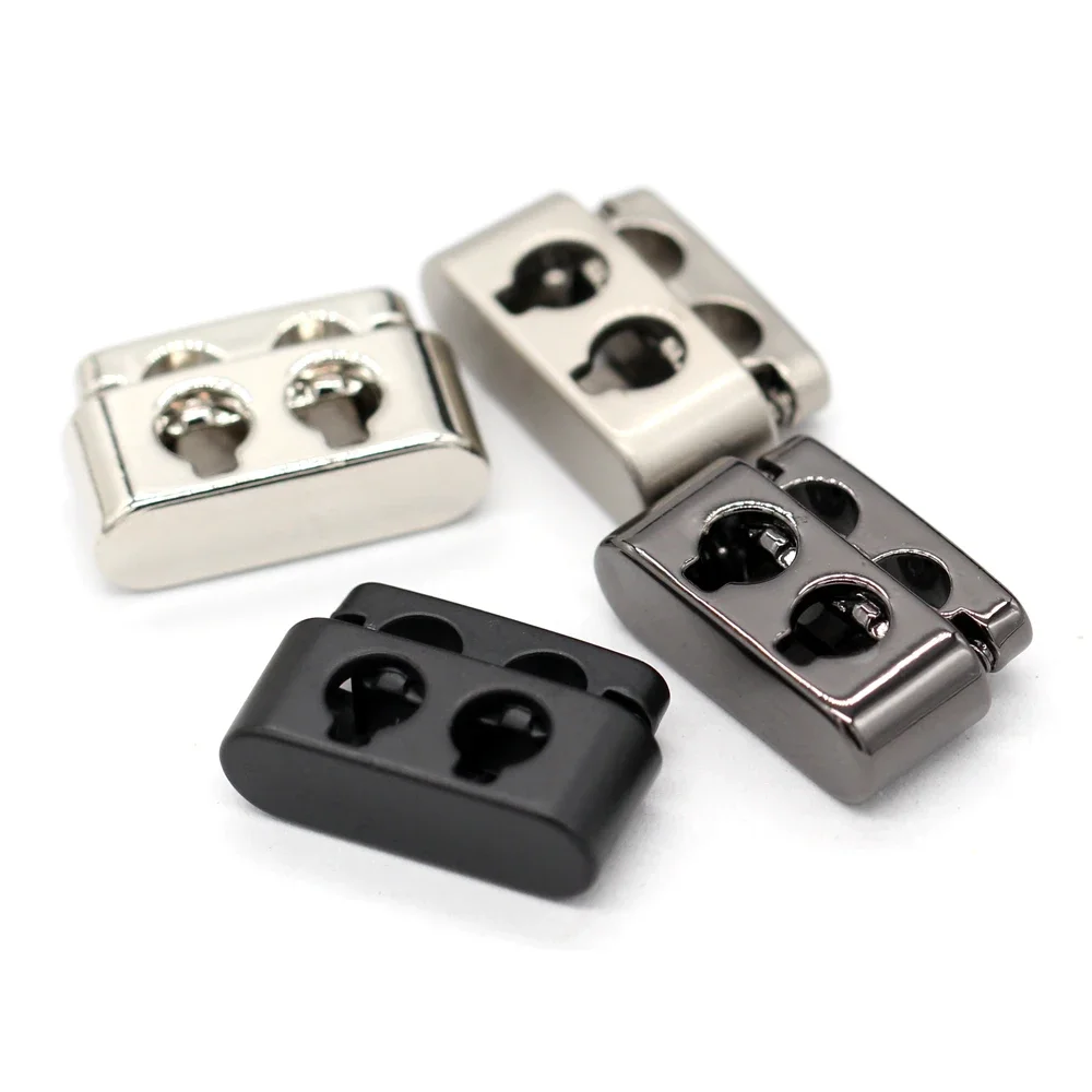 HENGC 5Pcs Rectangula Shock Cord Rope Stopper Alloy Spring Buckles For Clothes 2 Hole Replacement Hoodie DIY Supplies Bag Crafts