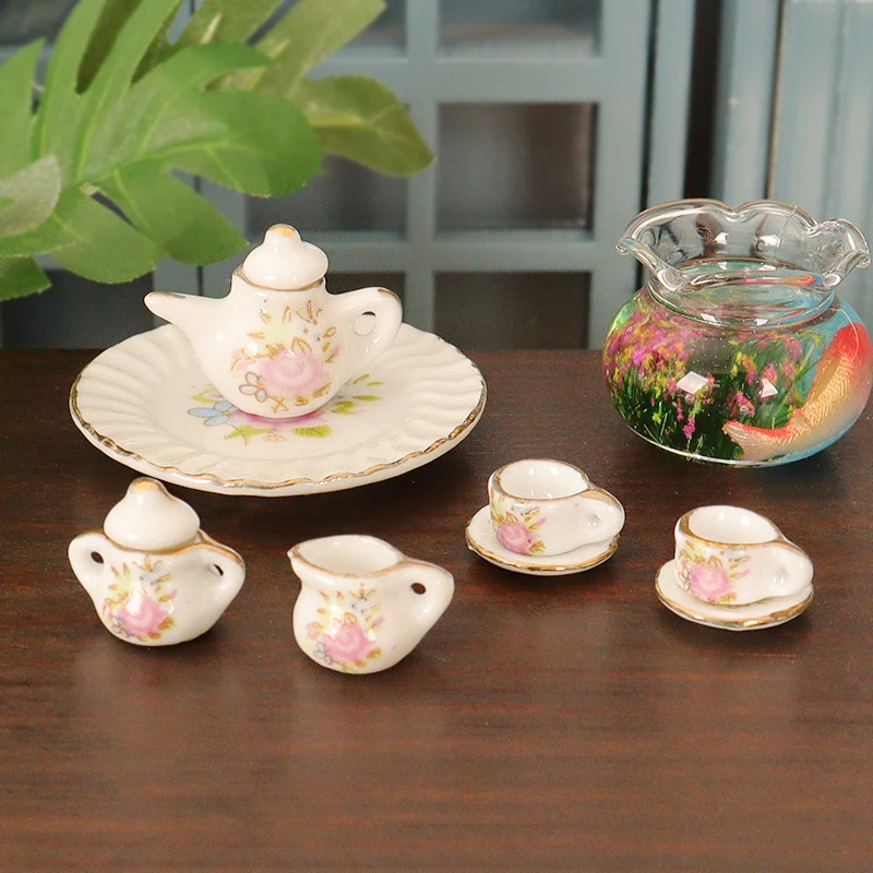 Doll House Miniature Teapot Simulation Mini Teacup Accessories Tea Tray Decorative Ornaments