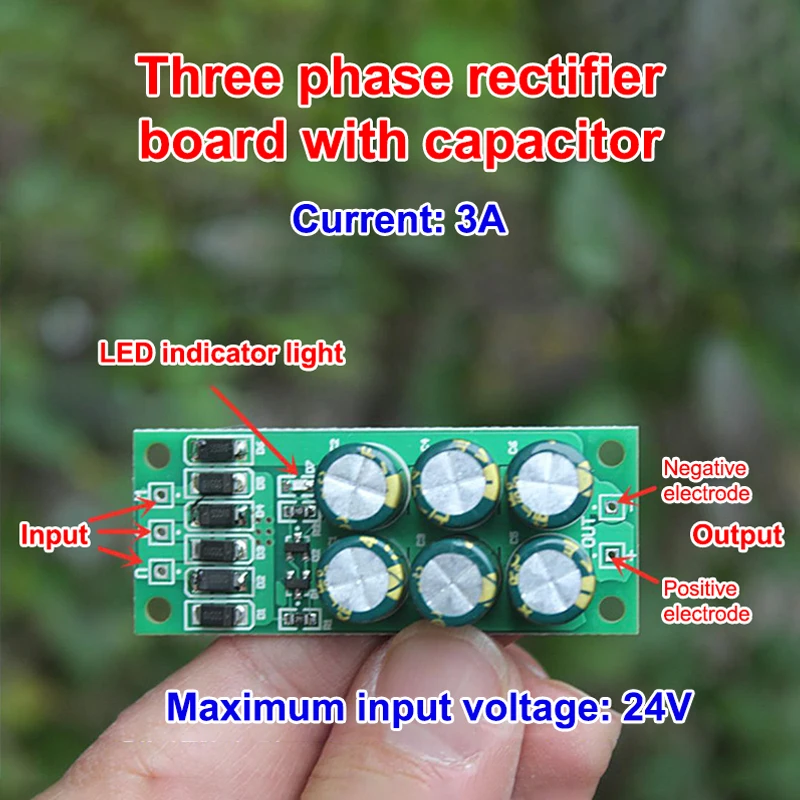 24V 3A Small Generator Rectifier Board, Three-Phase Brushless DC Filter Module Rectifier Bridge