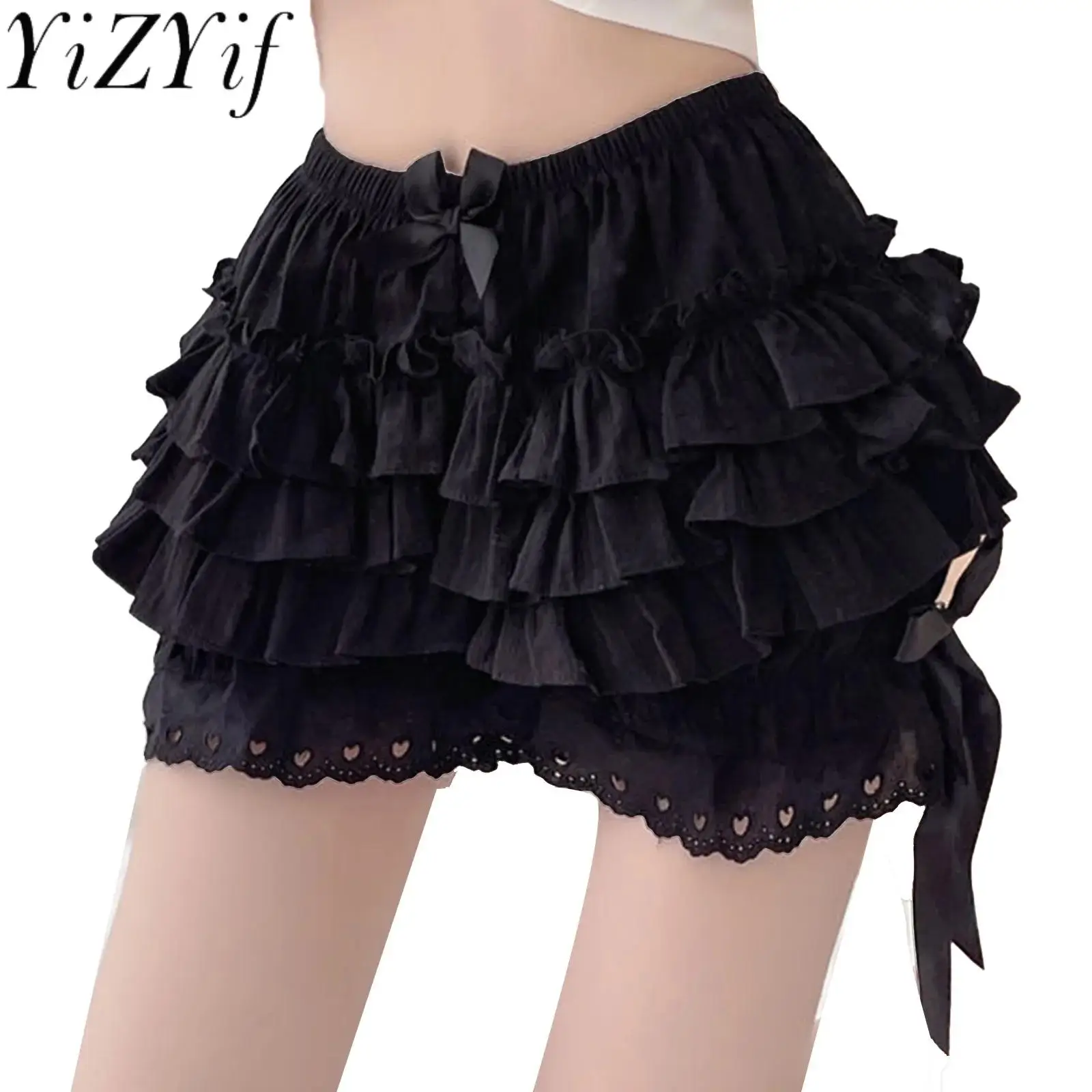 

Black White Ruffle Knickers Women Kawaii Pumpkin Panties Cute Lace Bowknot Lolita Safety Shorts Pants Vintage Victorian Bloomers