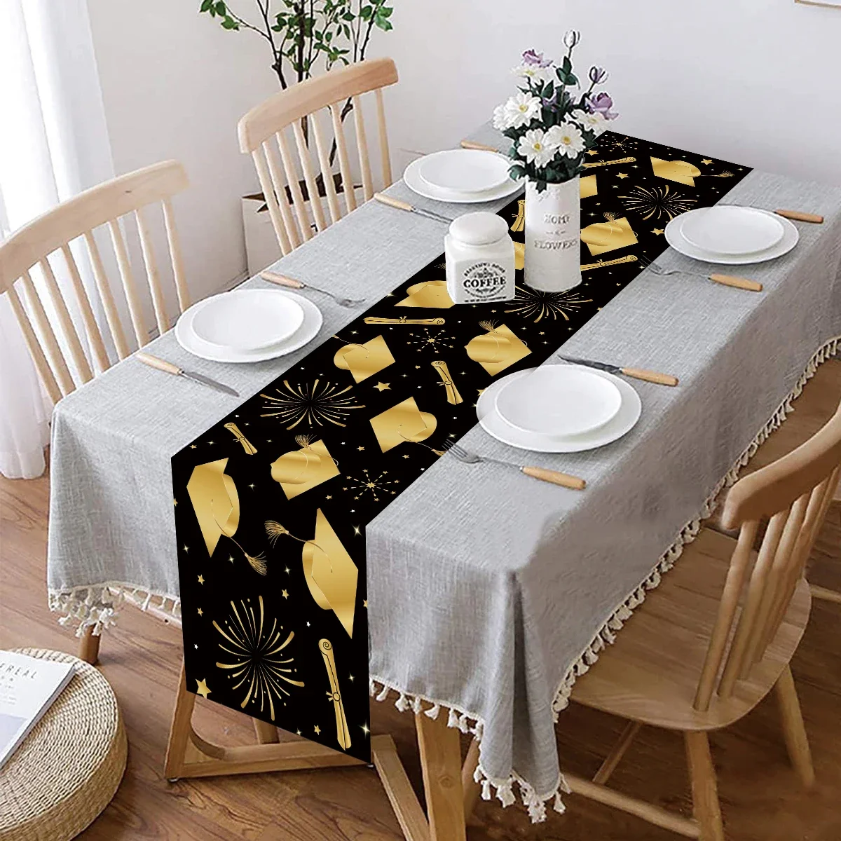 Happy Graduation Theme Table Runner Congrats Grad Table Cloth Banner Celebration Graduation Class of Home Party Decorations