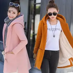 Winter Women's Fleece Jacket Female Long Hooded Coats Warm Thick Pocket Outerwear Ladies Red Slim Fit Hoodies Winderproof Clothe