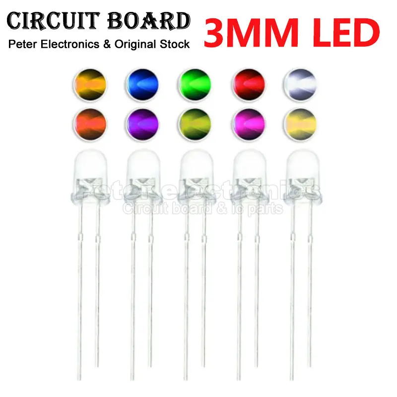 

100pcs F3 Ultra Bright 3MM Round Water Clear Green/Yellow/Blue/White/Red LED Light Lamp Emitting Diode Dides Kit Transparent DIP