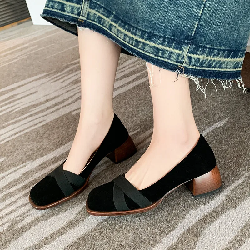 FEDONAS 2025 Spring Summer Classic Women Pumps Office Ladies Casual Kid Suede Leather Thick Heels Shoes Woman Vintage Concise