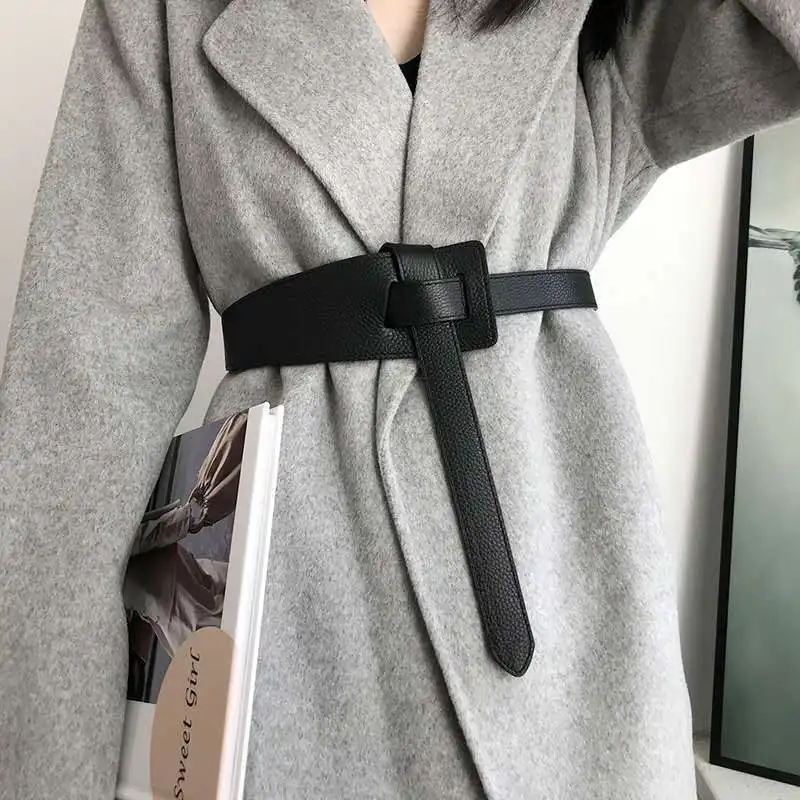 

New Wide Belt Korean Fashion Women Shopping And Travel Waist Tie High Quality Black Genuine Leather Coat Sweater Decoration Belt