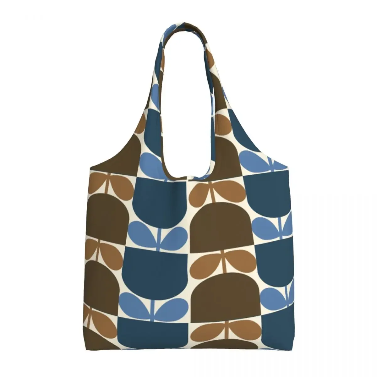 Custom Funny Print Block Flower Navy Bark Orla Kiely Shopping Tote Bag Recycling Groceries Canvas Shoulder Shopper Bag Handbags