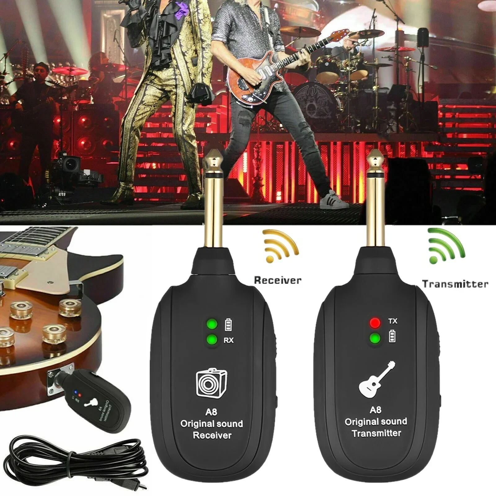 A8 Drahtlose Gitarre Sender Empfänger Set Kit 730 mhz 50 M Reichweite für Elektrische Gitarren Bass Violine Empfänger Sender kit Teile