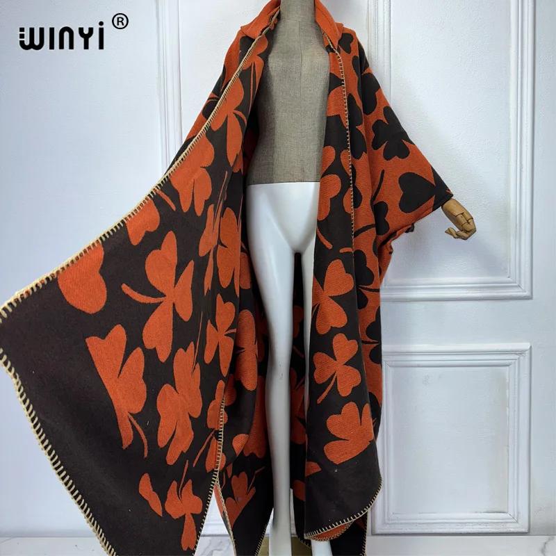 WINYI Winter African Hooded loose cardigan Female abaya outfits for women coat Open Front Kimonos long down poncho maxi dress