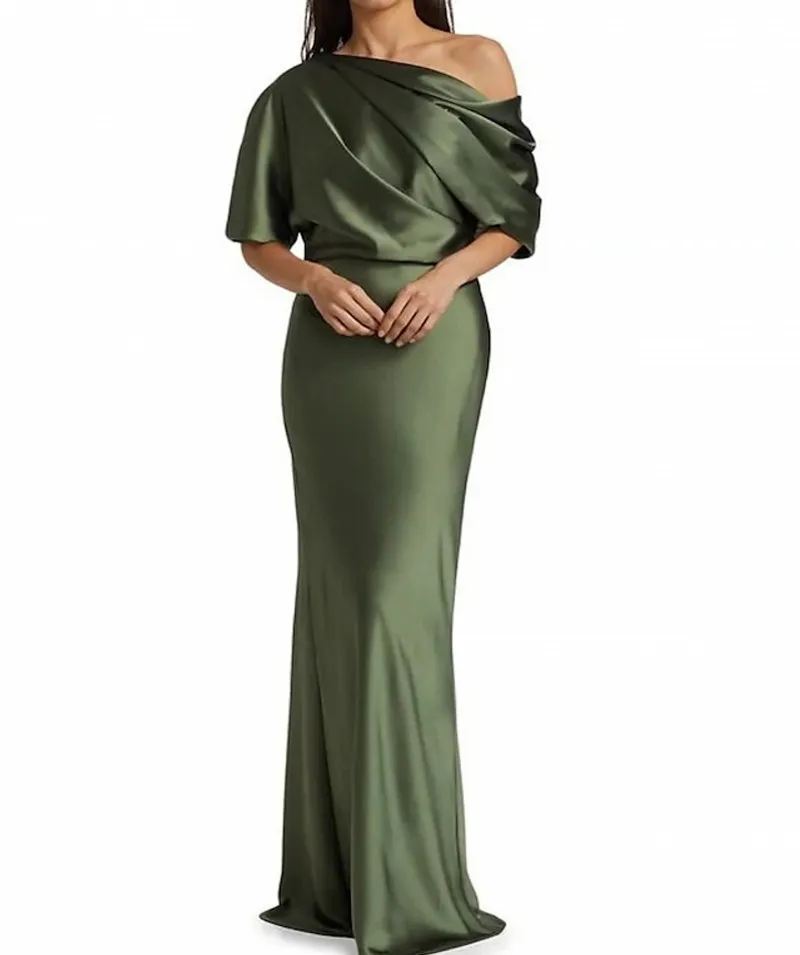 2023 Elegant Mother of the Bride Groom Dresses Army Green Off Shoulder Satin Wedding Party Gowns Plus Size Robe De Soiree