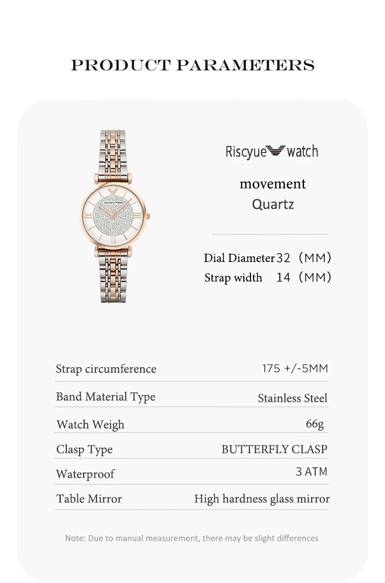 RISCYUE Women Watches Fashion Original Quartz WristWatch for Ladies Roman Dial Dazzling Diamond Luxury two-tone Stainless Steel