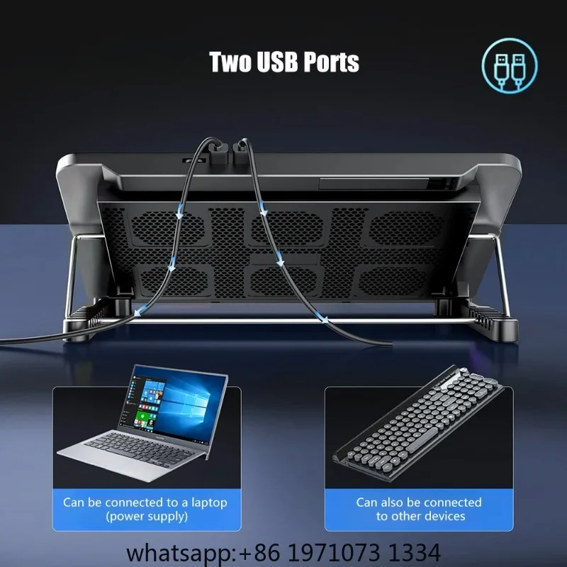 Laptop Cooling Pad with 8 Quiet Fans 15.6-17.3 Inch 7 Height Adjustable Speed Mobile Phone Holder Included