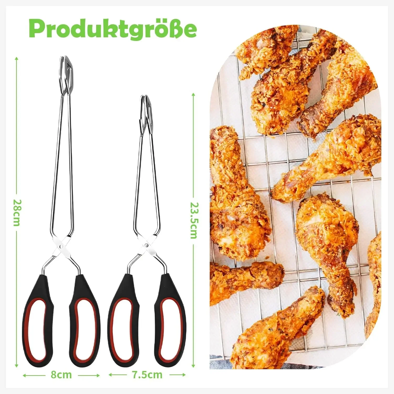 Scherenzange, 2-teilig, Edelstahl-Grillzange, hitzebeständig, zum Kochen, Backen, Drehen, Klemmen von Lebensmitteln in der Küche