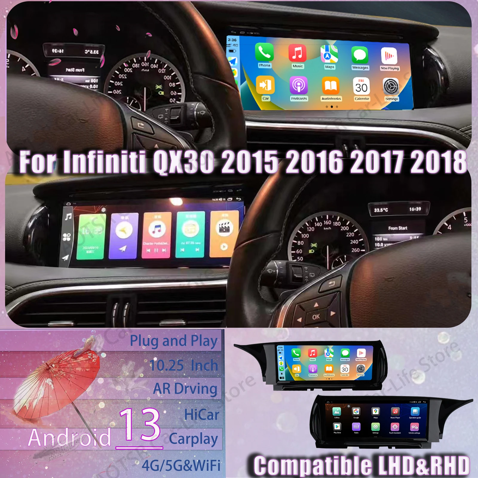 

Автомобильный мультимедийный экран Android для Infiniti QX30 2015 ~ 2018, автомобильное радио Apple Carplay, беспроводная GPS-навигация, IPS головное устройство