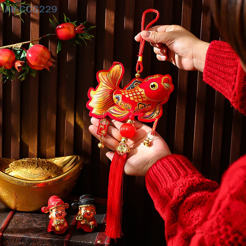 Festival da primavera pingente vermelho saco da sorte lanterna ornamentos para sala de estar maçaneta da porta pequena vassoura decoração do ano novo chinês