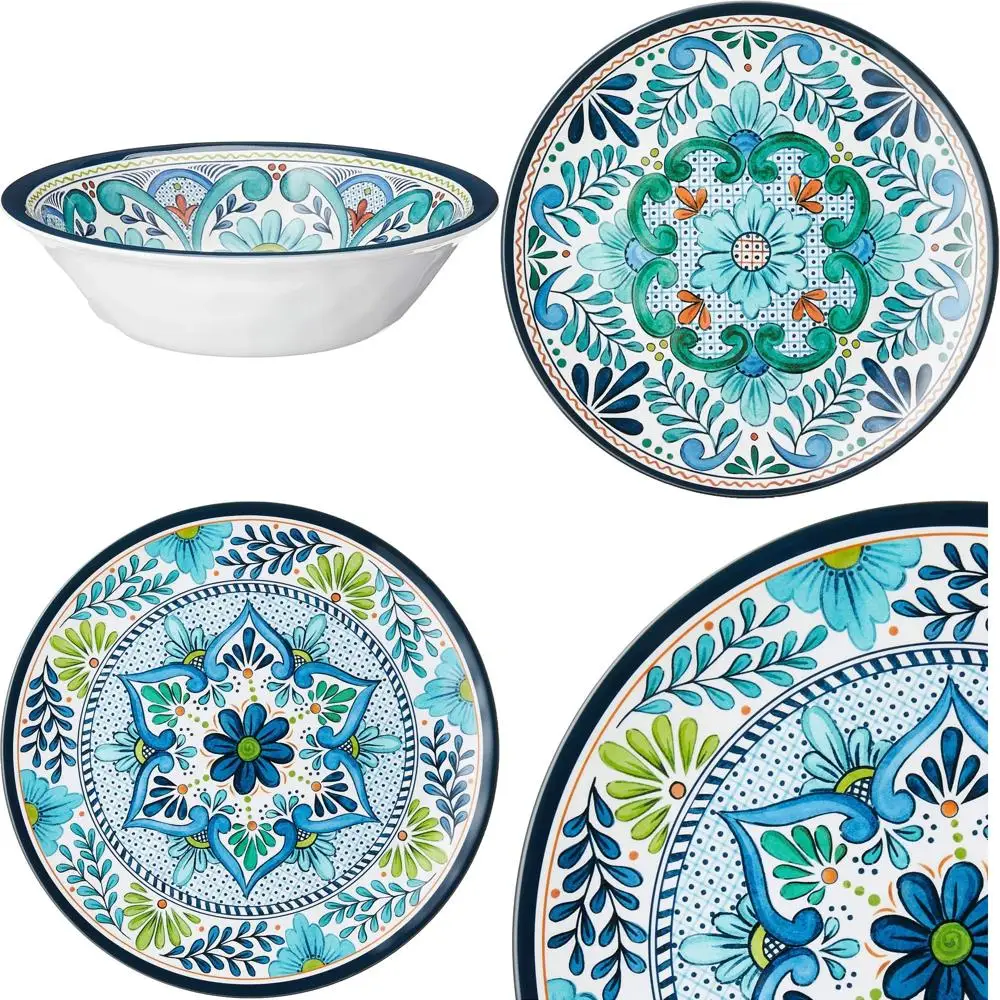 

Набор посуды из меламина Talavera, 12 предметов – разноцветные тарелки и миски (4 шт.), в стиле испанской плитки, прочный, легкий, Sha