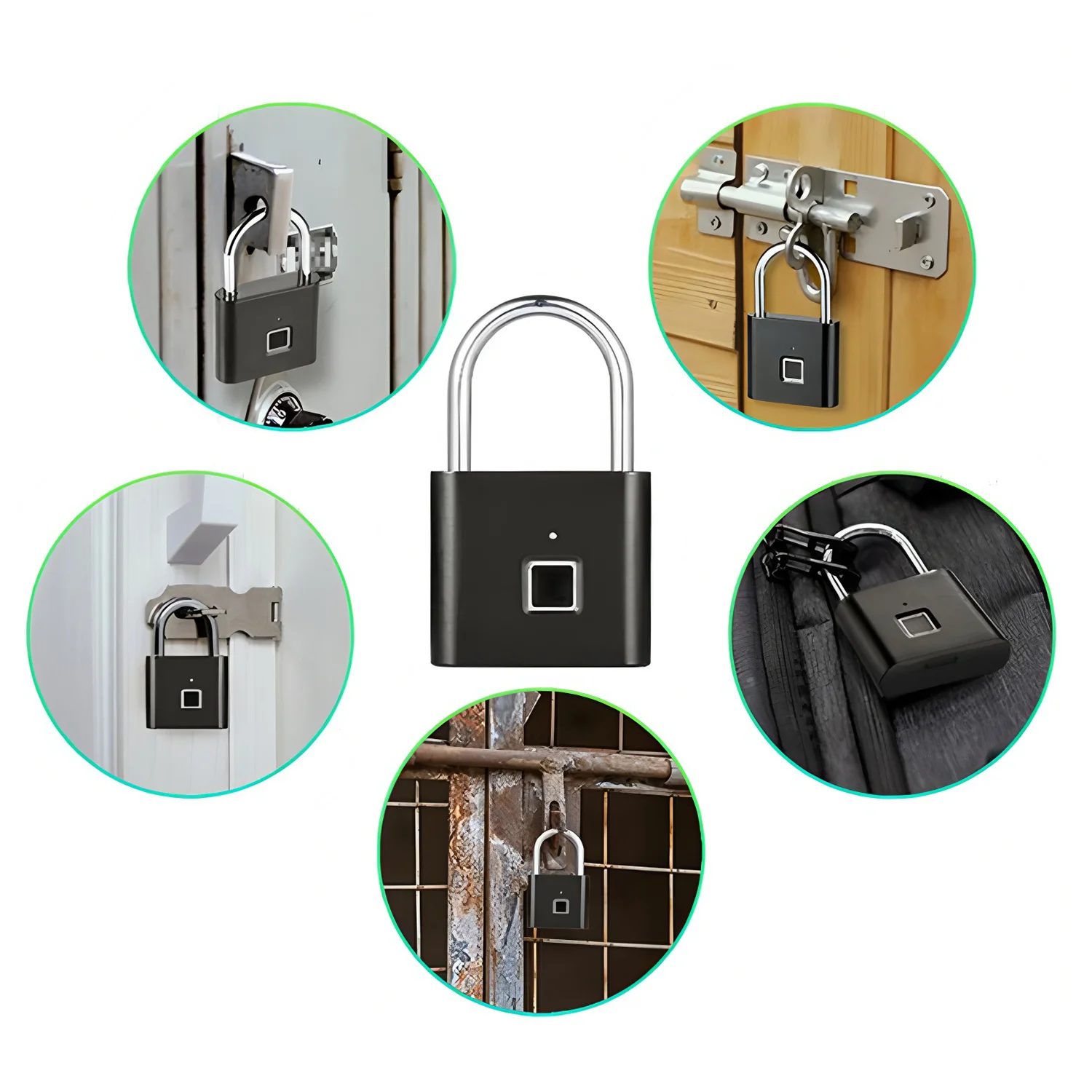 Keyless Door Lock Fingerprint Smart Padlock Quickly Unlock Zinc Alloy Metal Self-imaging Chip 10 Fingerprints USB Charging