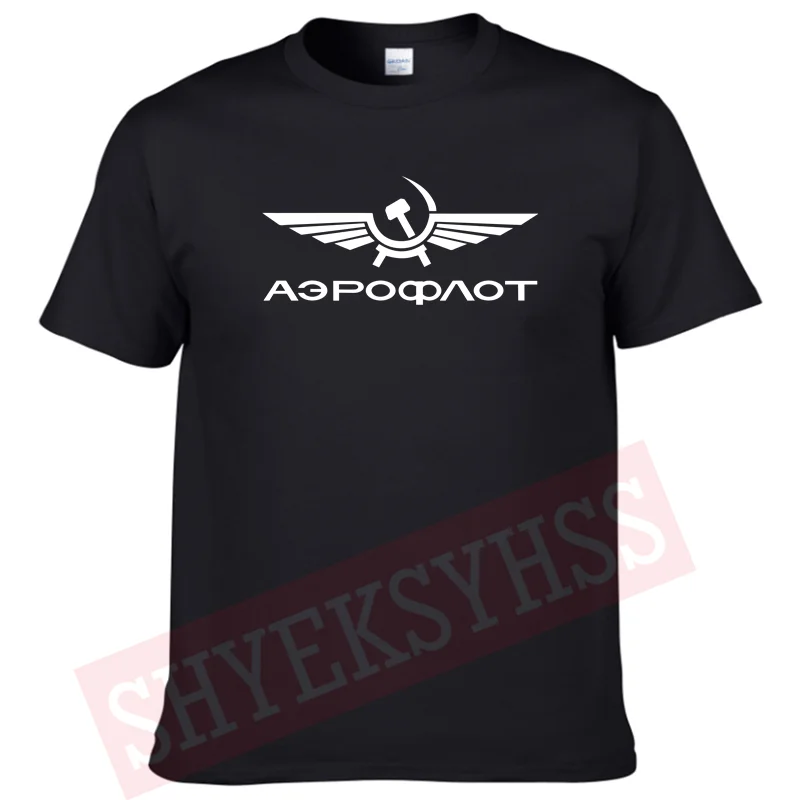 Men T Shirt Cotton Aeroflot CCCP Civil Aviation Printed Cotton Russian Air Force Logo TShirt Men T-Shirt O-neck Short Sleeves