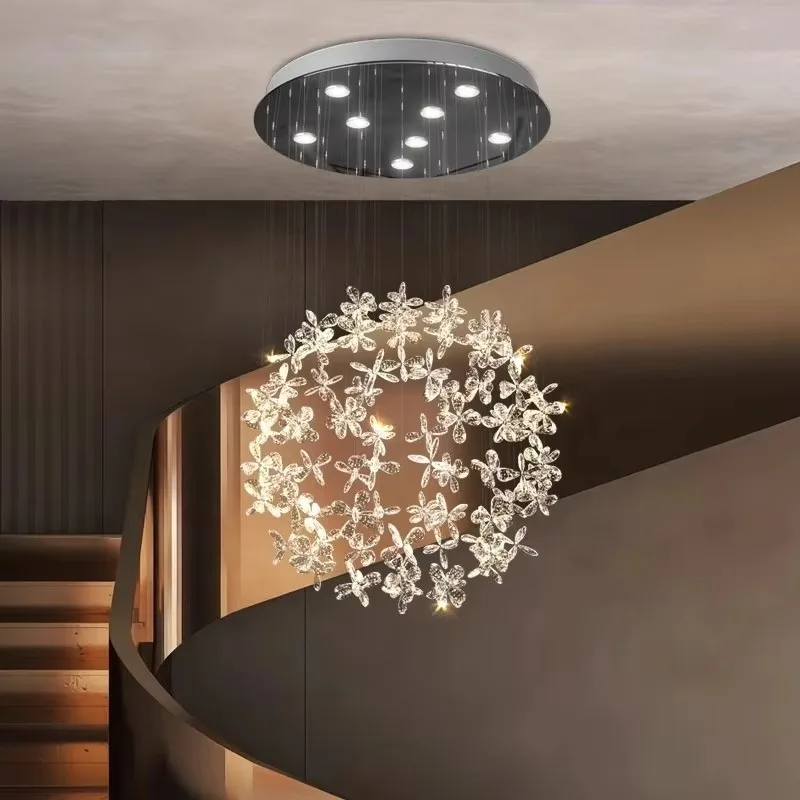 LED stainless steel crystal chandelier, modern spherical chandelier, dimmable and energy-saving, suitable for homes and hotels