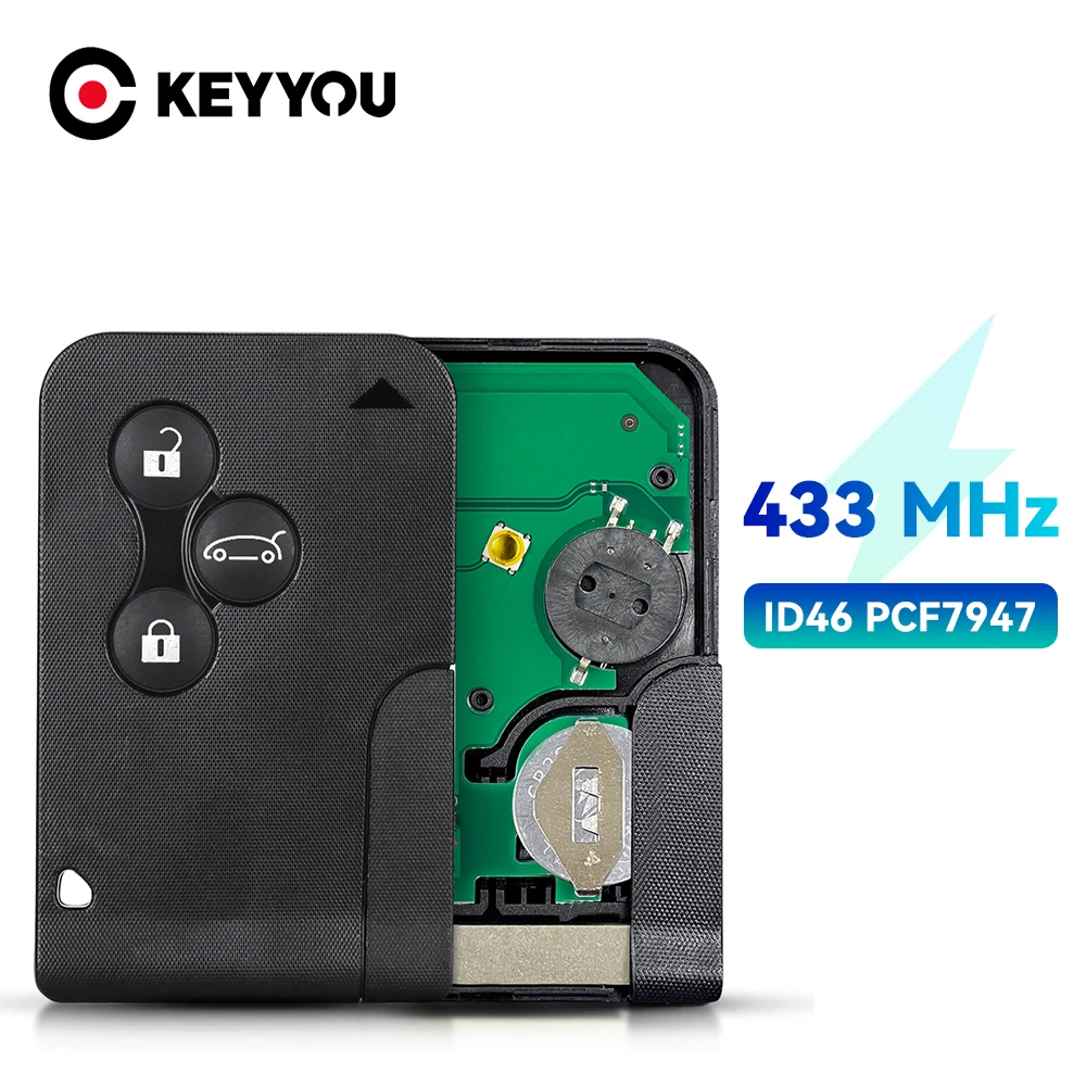 

KEYYOU For Renault Megane 2 3 Scenic Clio 2003-2008 Upgrade Design Emergency Card Remote Key 433Mhz ID46 PCF7947 Chip 3Button