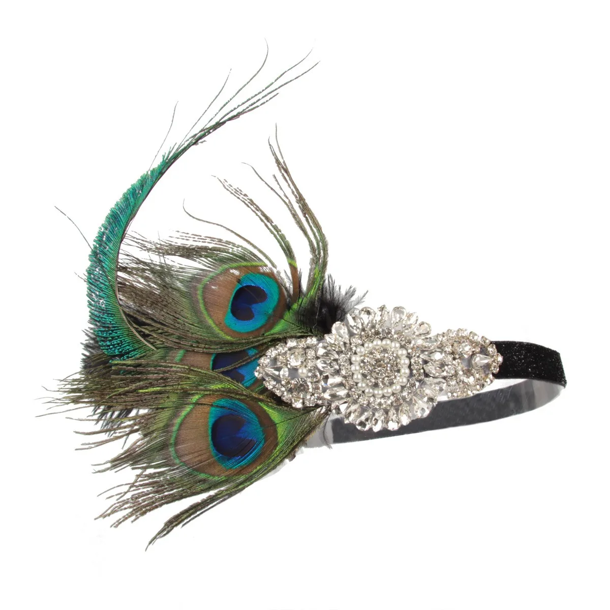 

Повязка на голову с павлиньими перьями, головной убор для девочек 1920 года с кисточкой со стразами, винтажные аксессуары для волос для вечеринок и фотографий