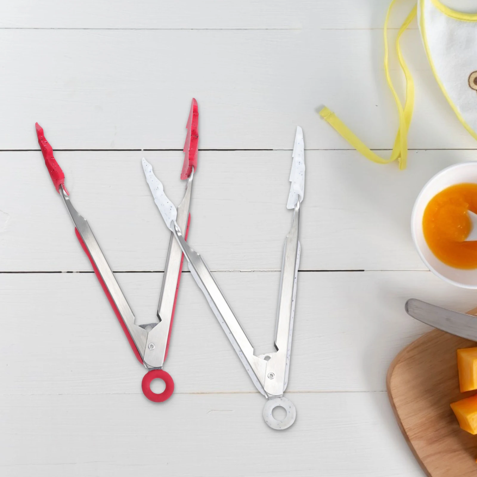 

4 Pcs Christmas Style Food Tongs Kitchen Serving Clips Heat Resistance Silicone Stainless Steel Baking Tools Practical