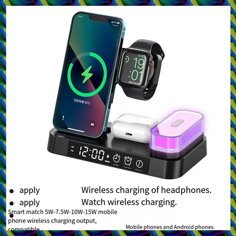 매일 사용 USB 플러그 시계 무선 충전기 무선 충전기 무선 충전 전화 스탠드 알람 시계 고속 충전 베이스