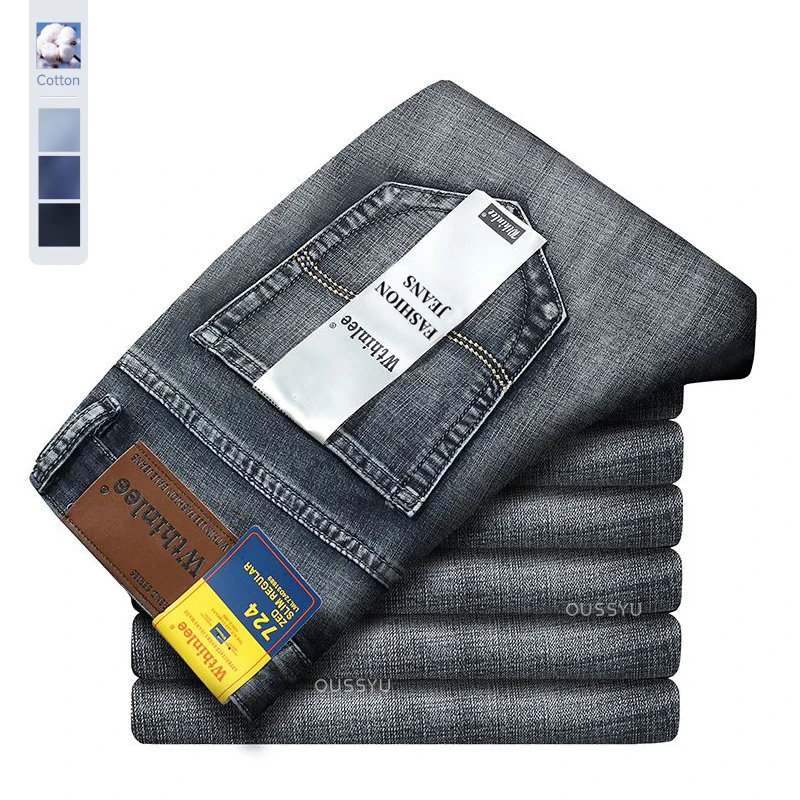 

Высококачественные классические винтажные мужские джинсы, повседневные прямые стрейчевые сине-серые рабочие джинсовые брюки, мужские, большие размеры, 40