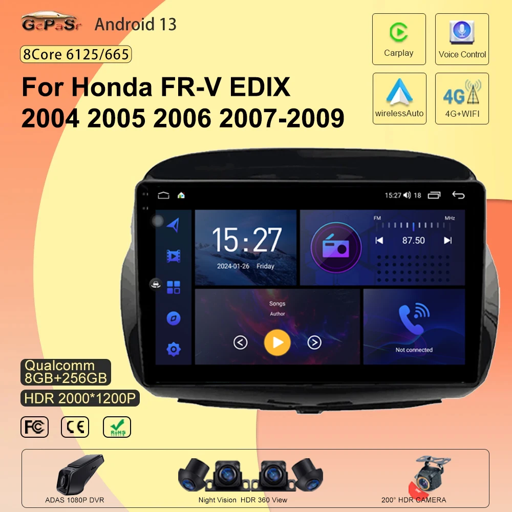 

Автомагнитола для Honda FR-V EDIX 2004 2005 2006 2007-2009, автомобильное радио, Android 13, мультимедийный плеер, навигация GPS, DVD, Bluetooth