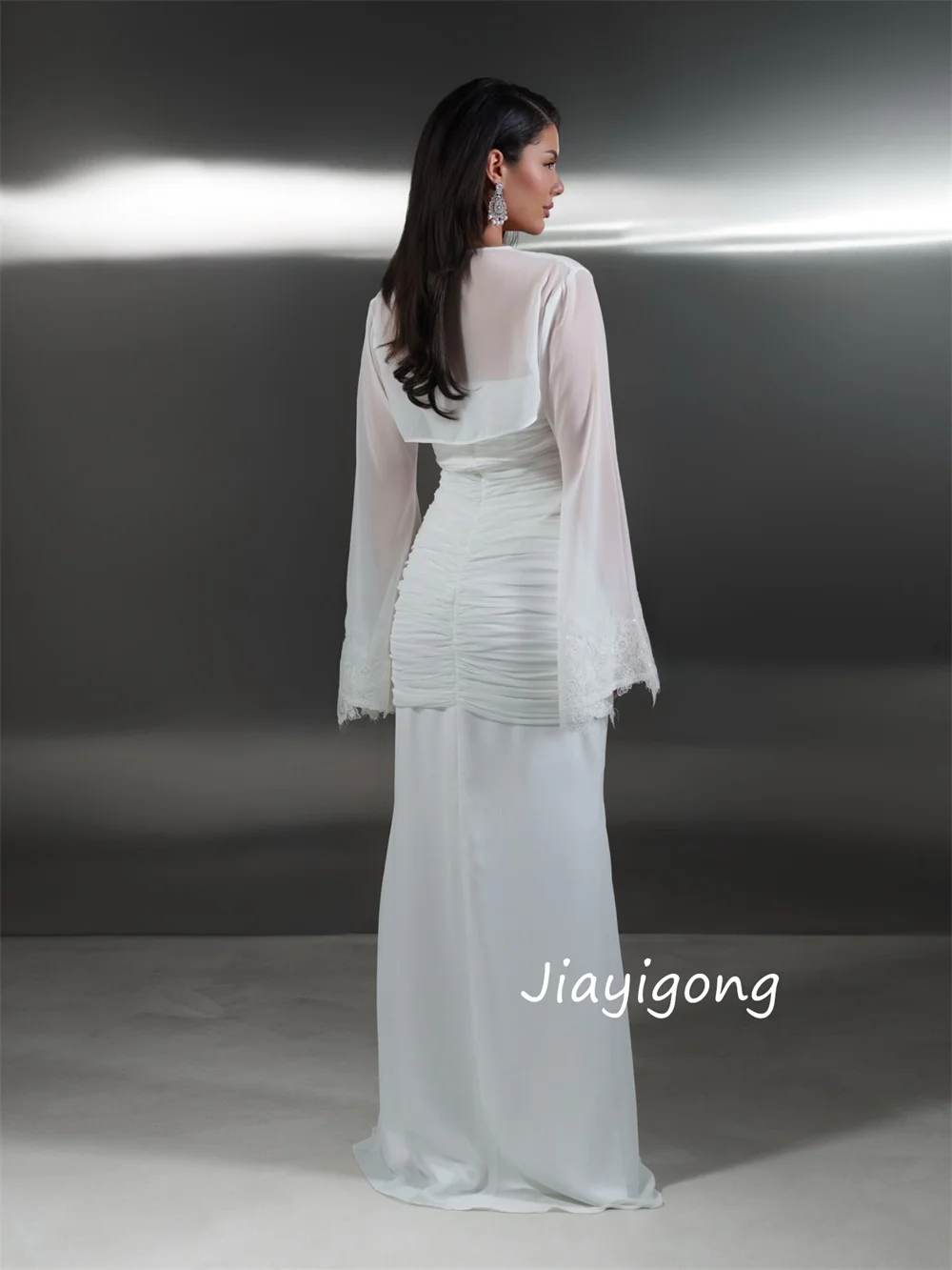 تخصيص النمط الصيني الشيفون الطية حورية البحر فساتين طويلة حمالة مفصل مناسبة حفلة موضة رائعة #3