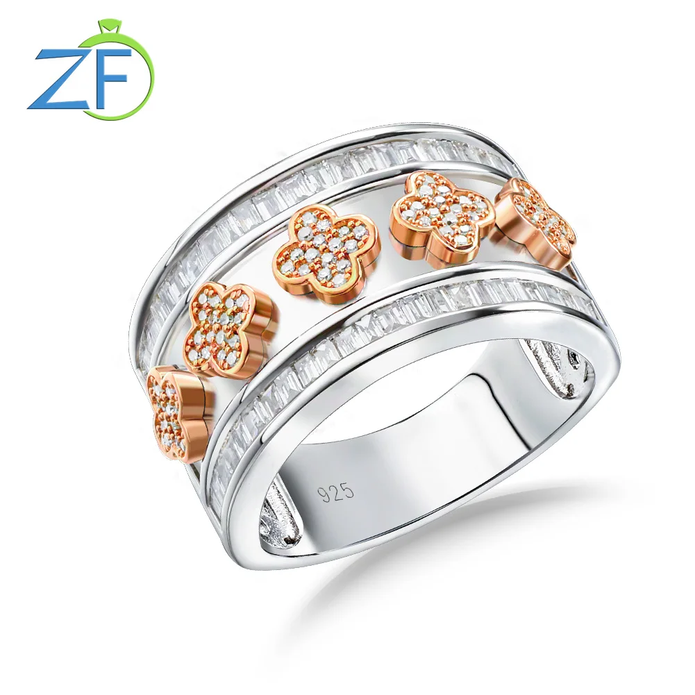 GZ ZONGFA 1.8ct Diamond Ring 925 Sterling Silver Cross Design for Women Natural Wedding Gift Rose Gold Plated Fine Jewelry