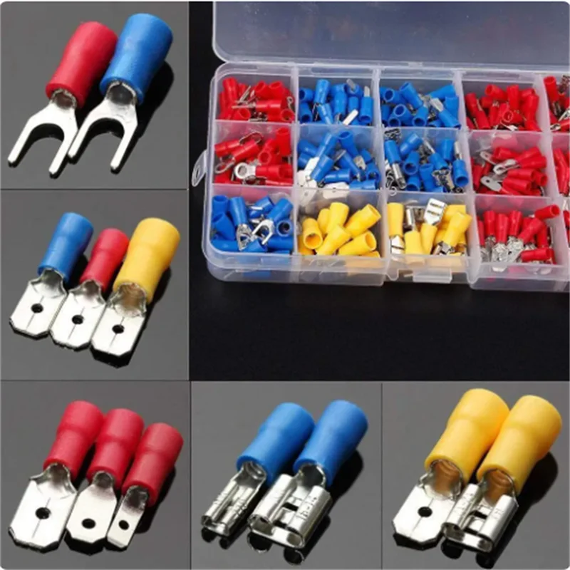 New Insulated Cable Connector Electrical Wire Crimp Spade Butt Ring Fork Set Ring Lugs Rolled Terminals Assorted Kit