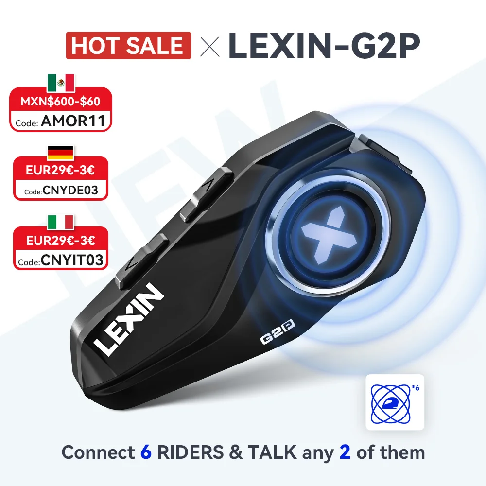 New Lexin G2 Motorcycle Intercom Helmet Bluetooth Headsets,Handsfree Communicator Up to 6 Riders Interphone with FM Radio