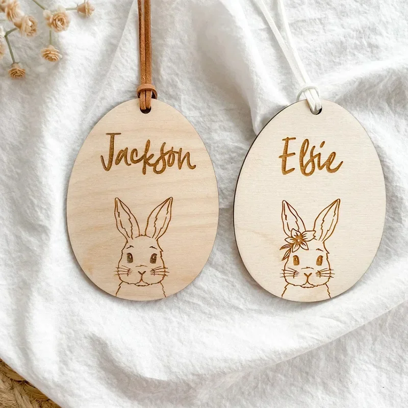 Personalized custom rabbit Bunny 2025 happy Easter party Egg Hunt basket Bucket bag Name Tag Ornament family kid boy girl gift