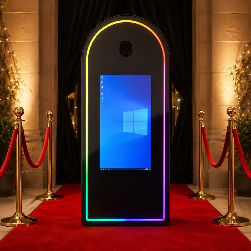 65 Inch Magic Mirror Photo Booth with RGB LED Light Camera and Printer Connection for Wedding Event Rental