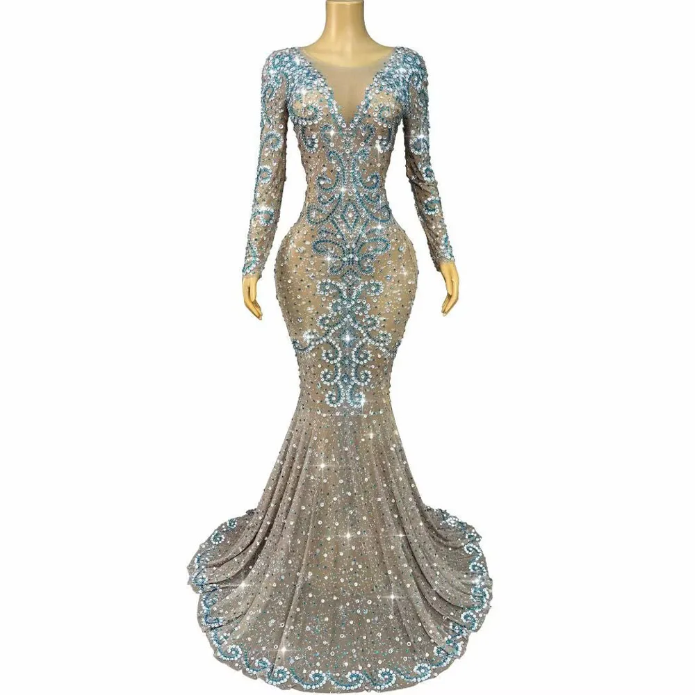 Robe de luxe élégante et lourde, strass scintillants, robes en maille pour femmes, bal de promo, tapis rouge, vêtements de scène pour séance photo